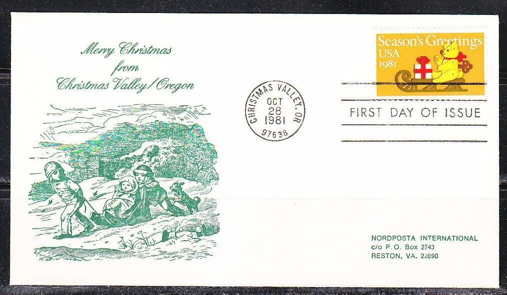 United States 1981 Fdc Cover Merry Christmas From Oregon. Bear . Gifts