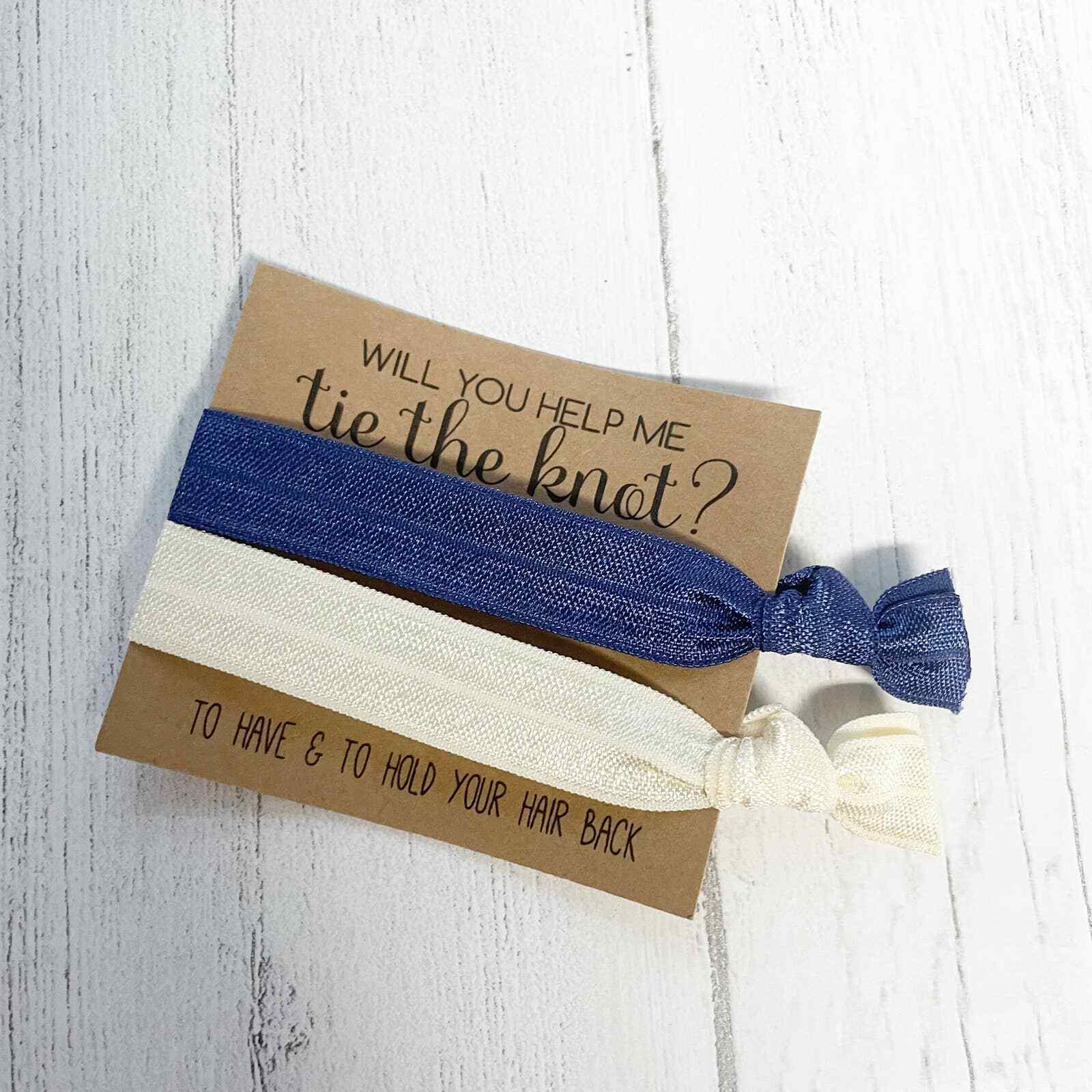 Set Of 4 Bridesmaid Proposal Hair Ties "will You Help Me Tie The Knot?" New
