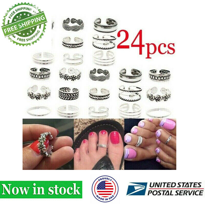 Charm Jewelry Silver Daisy Toe Ring Women 24pcs Punk Open Finger Foot Jewelry