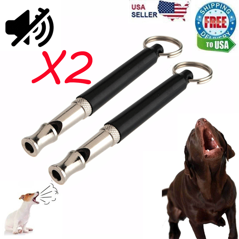 2pc Dog Training Whistle Ultrasonic Obedience Stop Barking Pet Sound Pitch Black