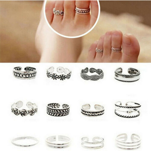 12pcs/set Celebrity Women Fashion Simple Toe Ring Adjustable Foot Beach Jewelry