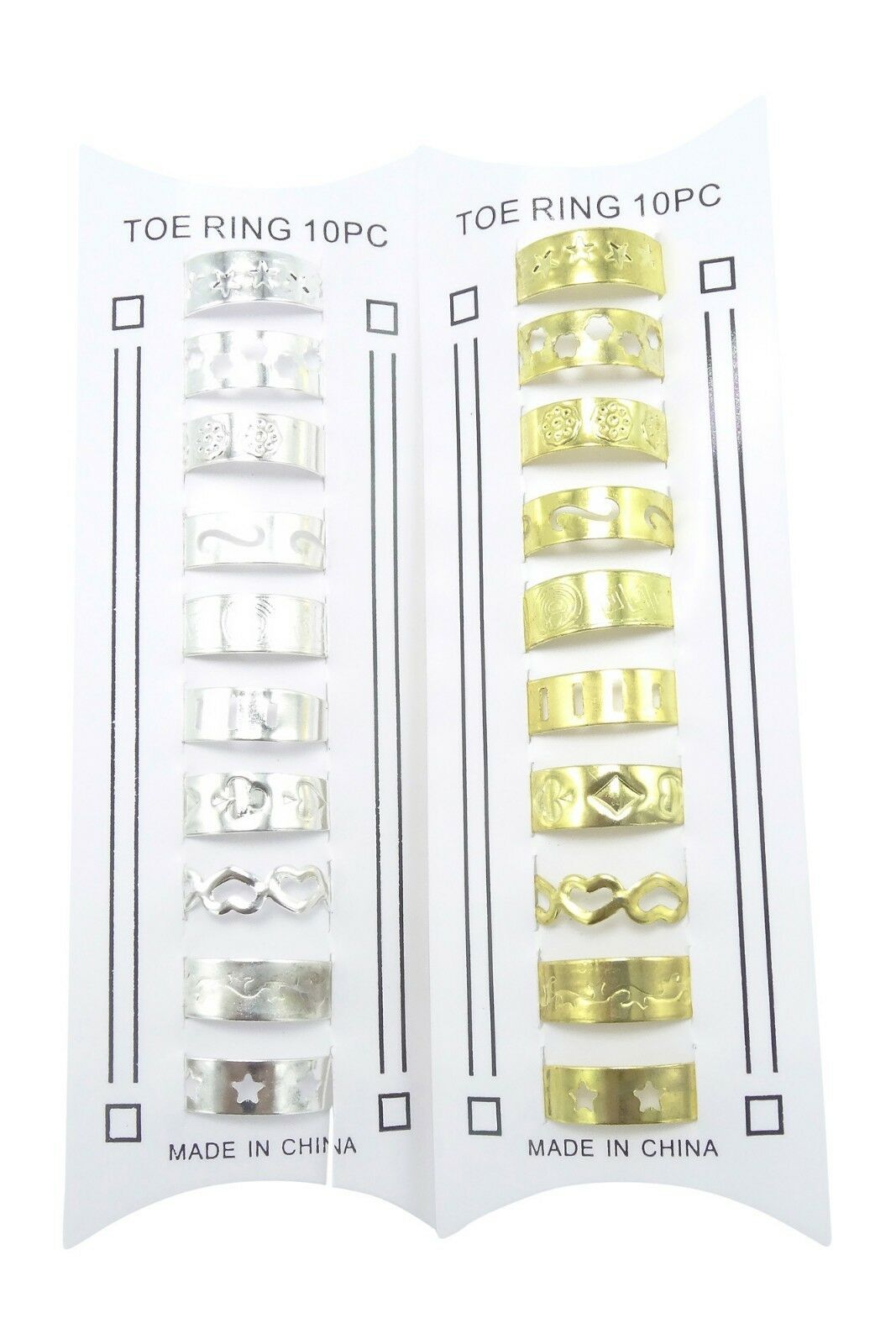 Ornate Plated Gold & Silver 10 Piece Toe Ring Sets #r1157a