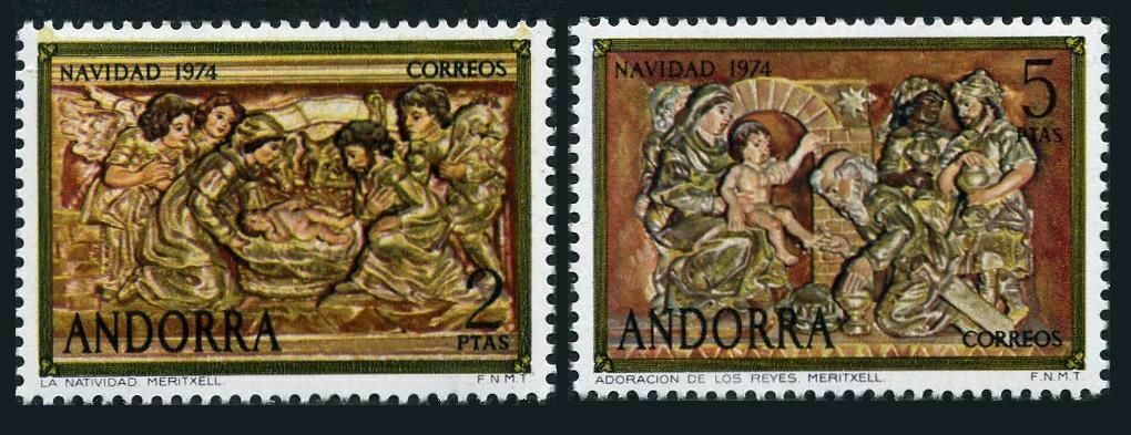 Andorra Sp 84-85,hinged.michel 93-94. Christmas 1974.nativity,adoration Of Kings