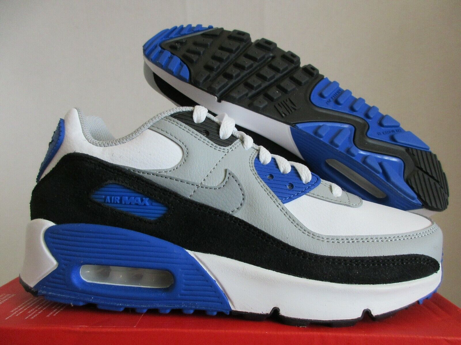 Nike Air Max 90 Ltr (gs) White-grey-blue Sz 5y-womens Sz 6.5 [cd6864-103]