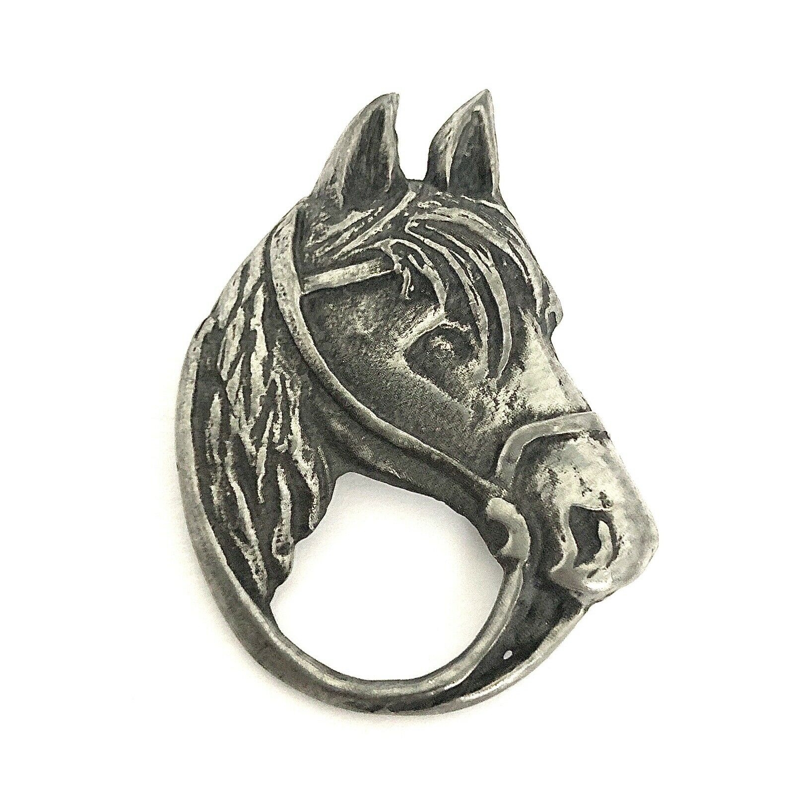 Vintage Horse Brooch Silver Equestrian Pin Head & Neck Wearing Bridle