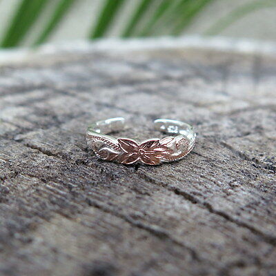 Hawaiian Sterling Silver Flower Scroll Toe Ring 4mm Rose Gold Plated Tr1047