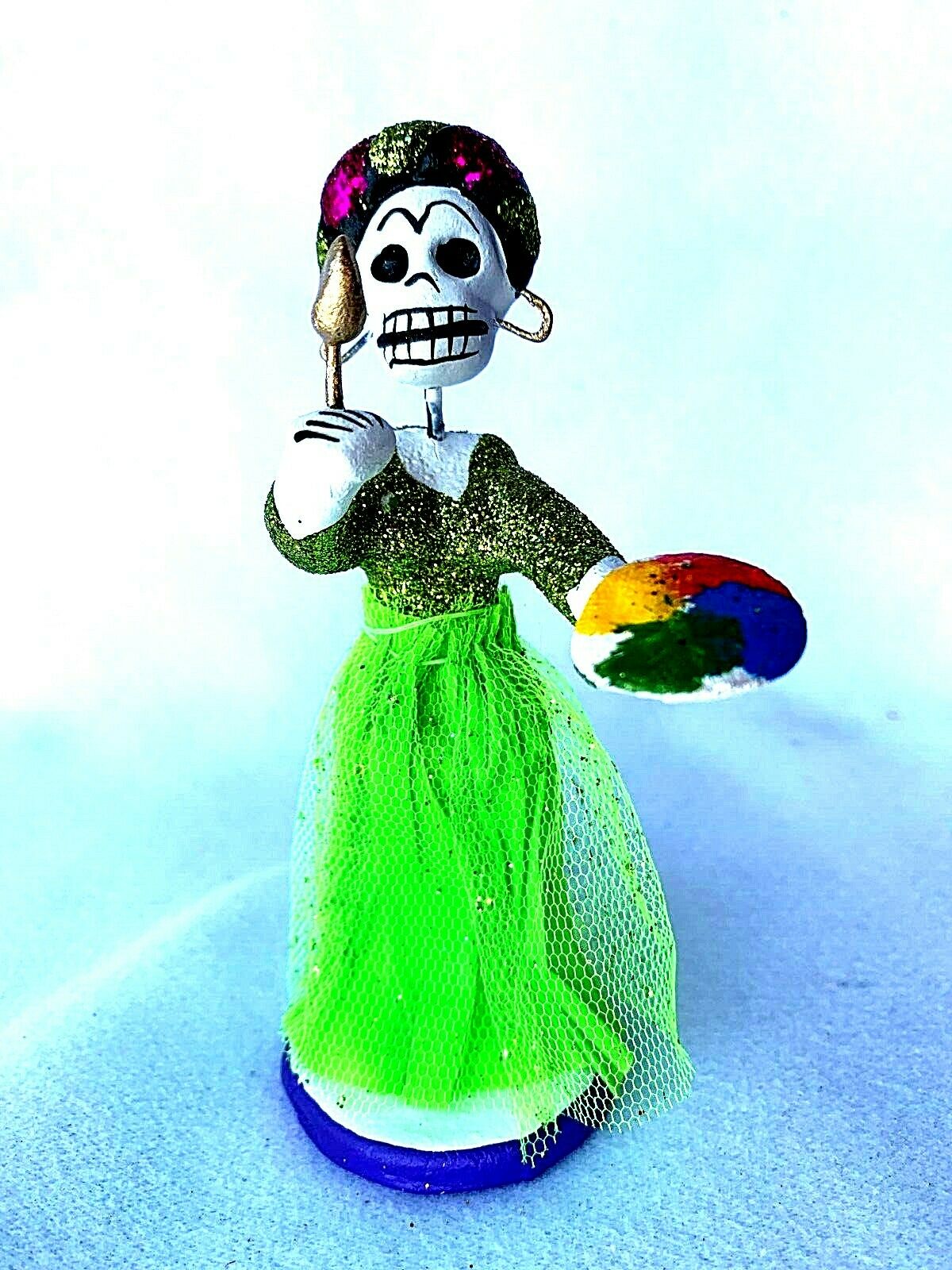 Frida Kahlo Painting  Day Of The Dead  Glitter Figure 4 3/4" Oaxaca Mexico