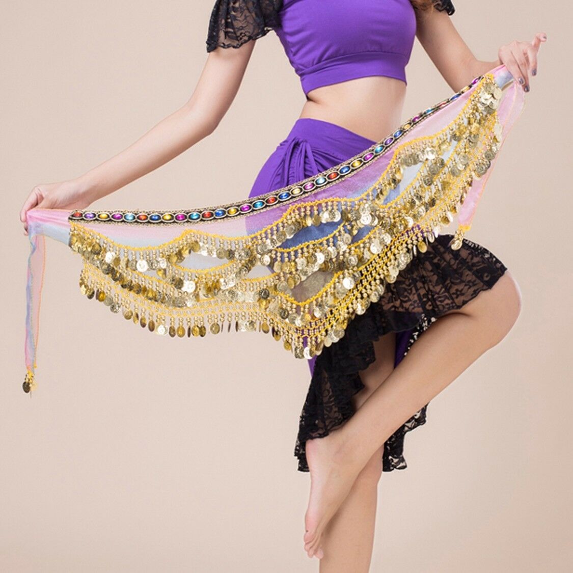 New Belly Dance Hip Scarf Dancing Coins Sequin Women Waist Chain Skirt Belt Wrap