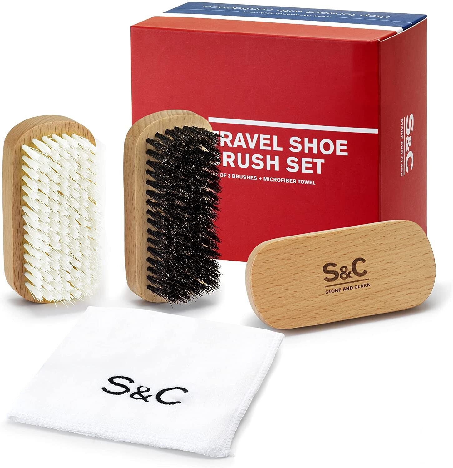 Travel Shoe Brush Set - Horsehair Brush For Polishing & Buffing, Boar Suede Wood