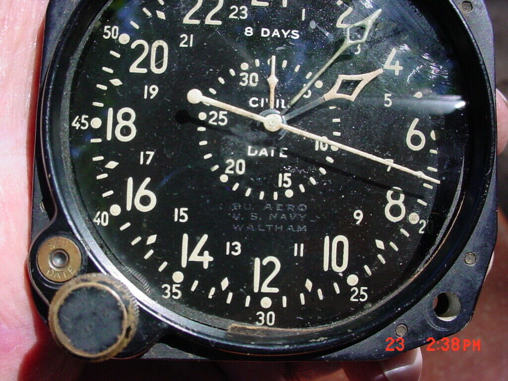 Vintage Military Navy Aircraft 8 Day Clock Waltham