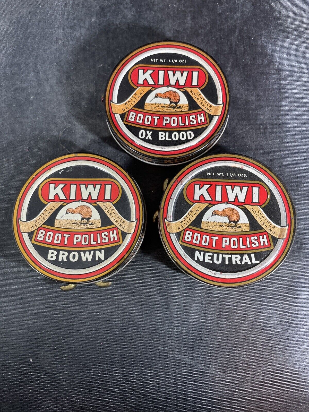 Lot Vintage Kiwi Boot Polish Neutral Brown Ox Blood - Partially Full