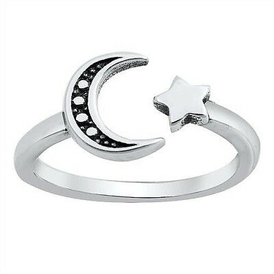 Moon And Star Design Toe Ring Face Height: 7 Mm Sterling Silver 925 Usa Seller