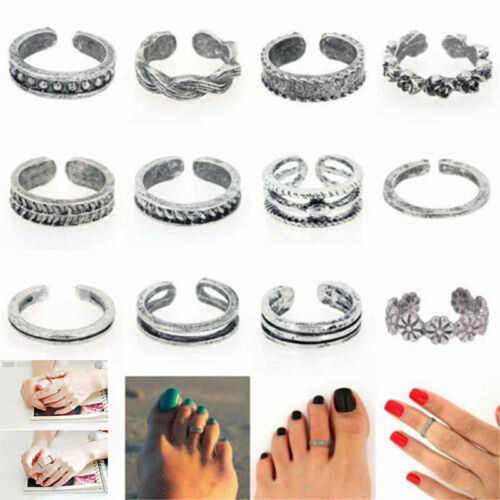 12pcs/set Celebrity Jewelry Retro Silver Adjustable Open Toe Ring Finger Foot