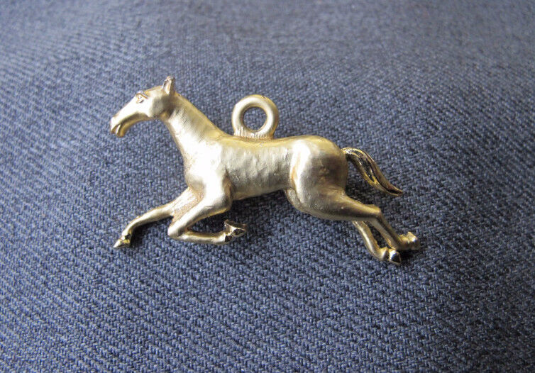 Vintage Brushed Golden Metal Running Horse Pin & Pendant