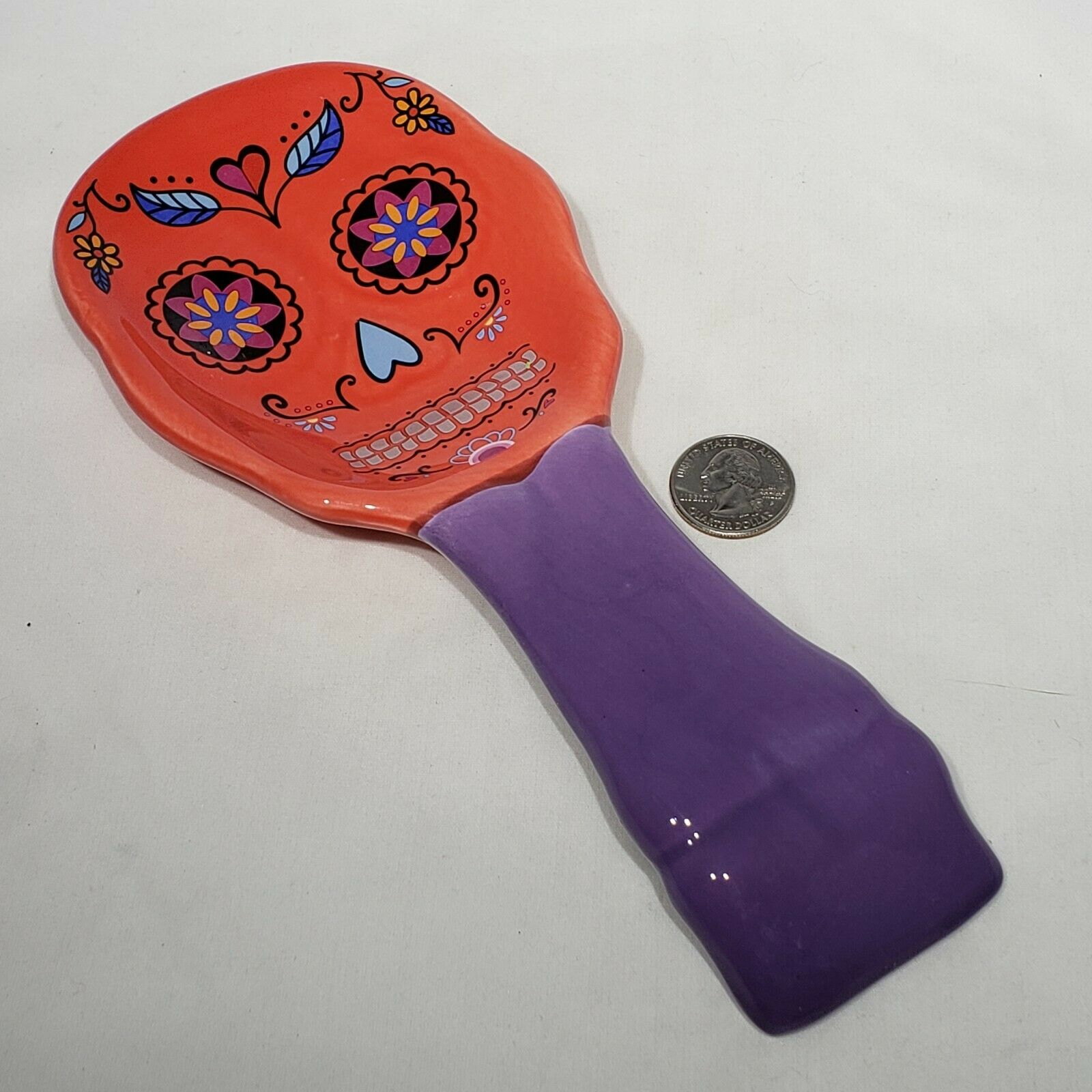 Red Sugar Skull Day Of The Dead Spoon Rest Kitchen Halloween Decor