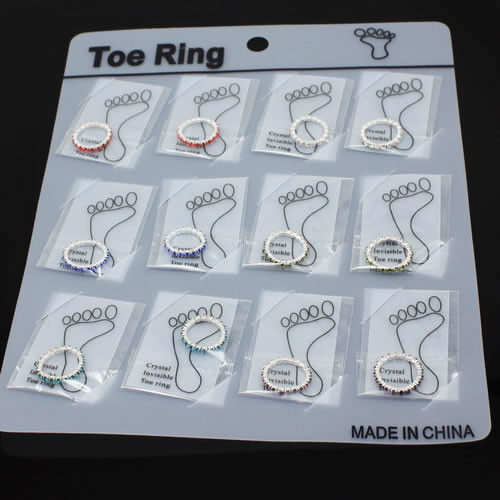 12 Pcs High Quality Pack Elastic Crystal Toe Rings Wholesale Lots Body Jewelry