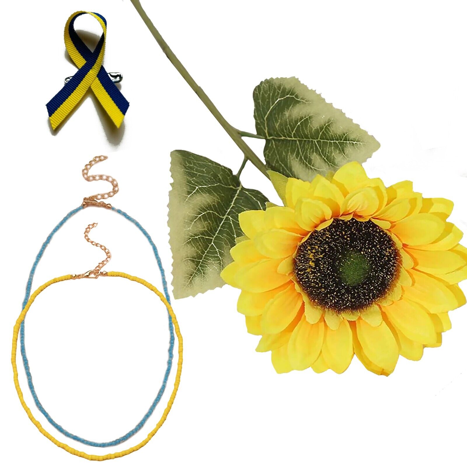 Ukraine Support Set Necklace Sunflower Flag Solidarity Ribbon Brooch Stand With