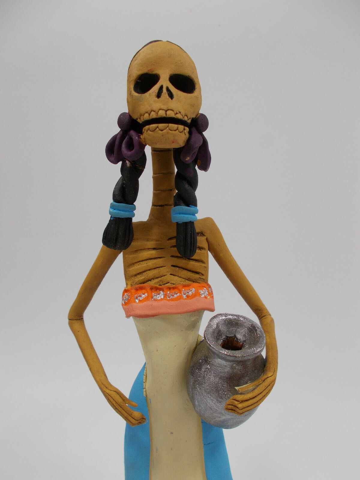 Catrina With Clay Pitcher Handmade Sculpture Mexican Day Of The Dead 12"