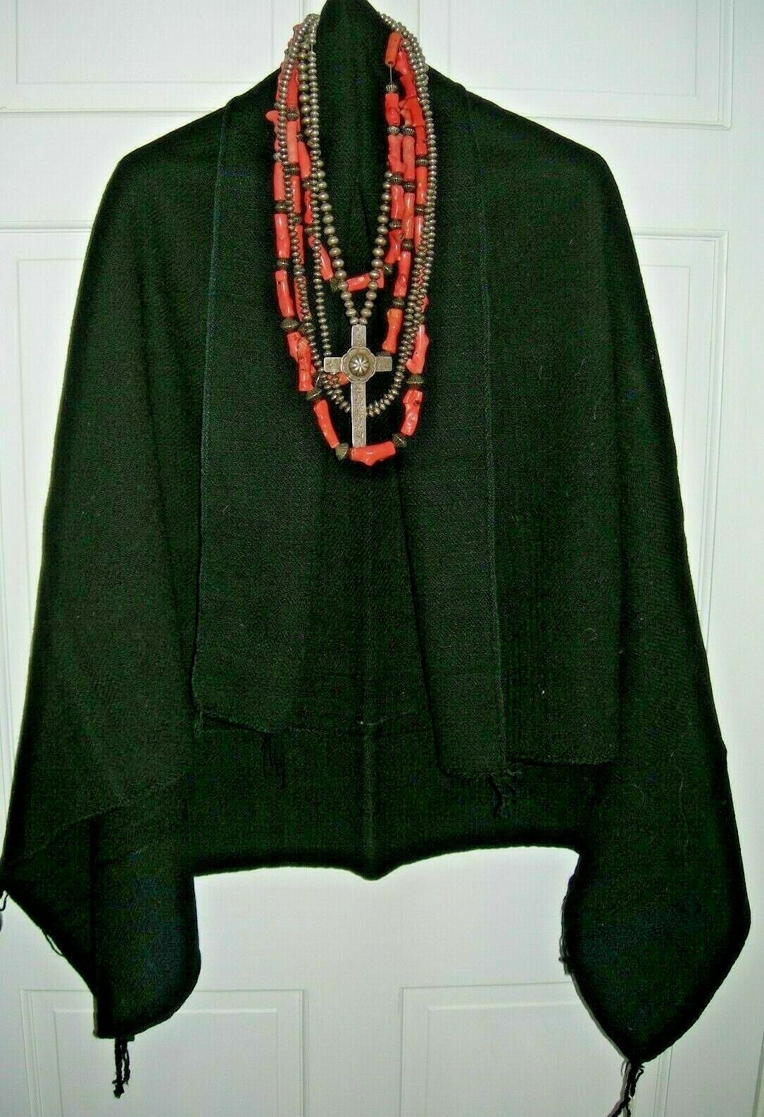 1880 Hopi / Zuni Pueblo Black Manta Twill  Wearing Blanket 55" X 40"  Excellent