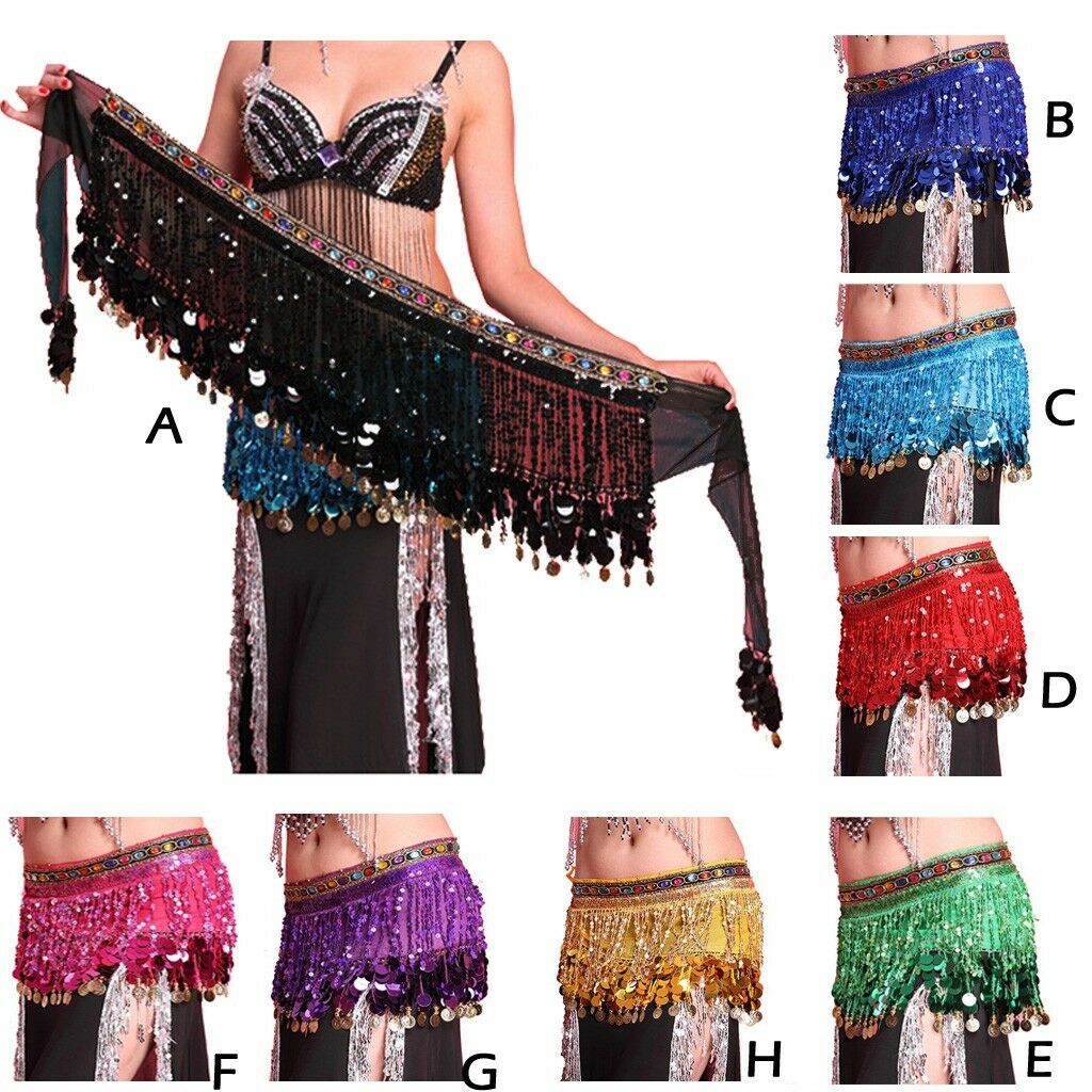 Belly Dance Hip Scarf Skirt Coin Belt Waist Wrap Sequin Tassel Fringe Wrap Skirt