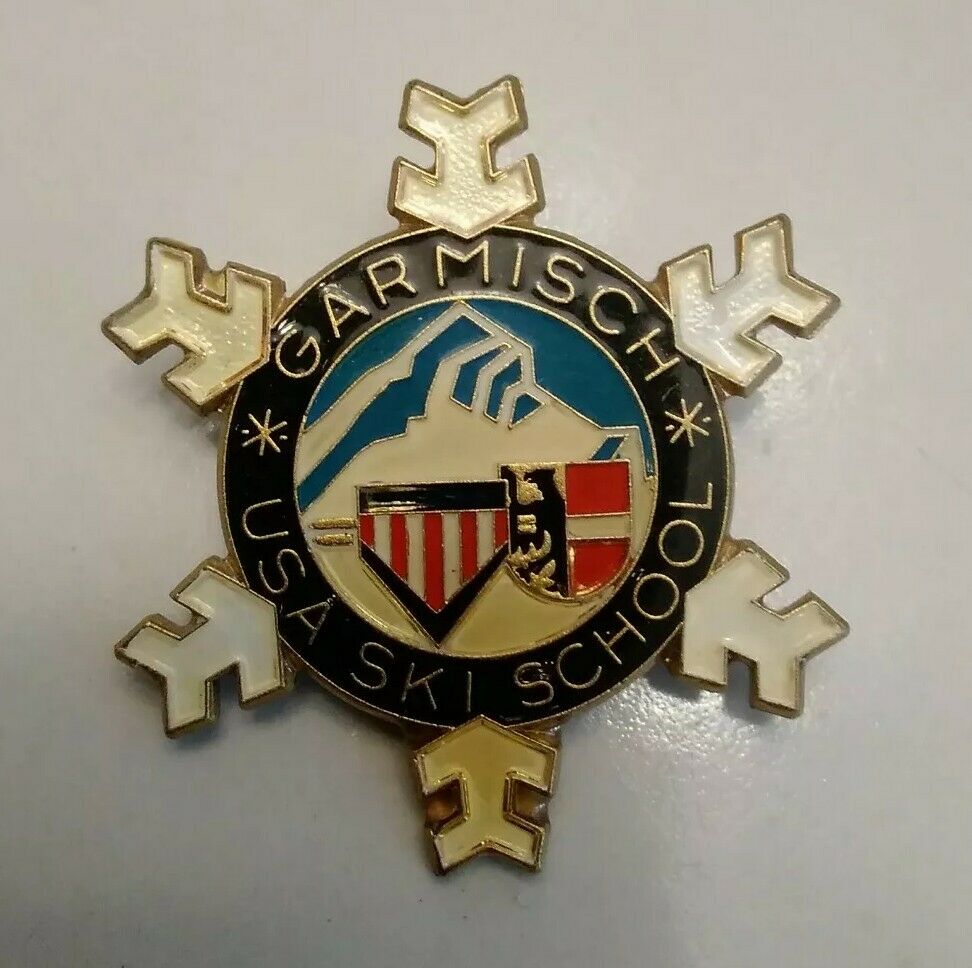 Vintage Garmisch Germany Usa Ski School Lapel Pin Badge Pinback Souvenir Gold