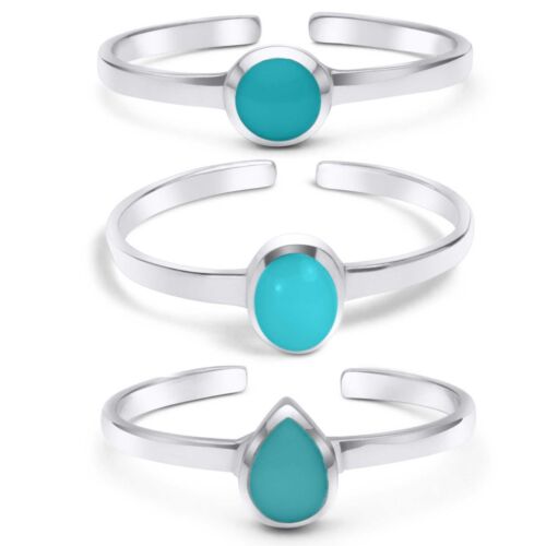 Solid Sterling Silver Turquoise Toe Rings For Women