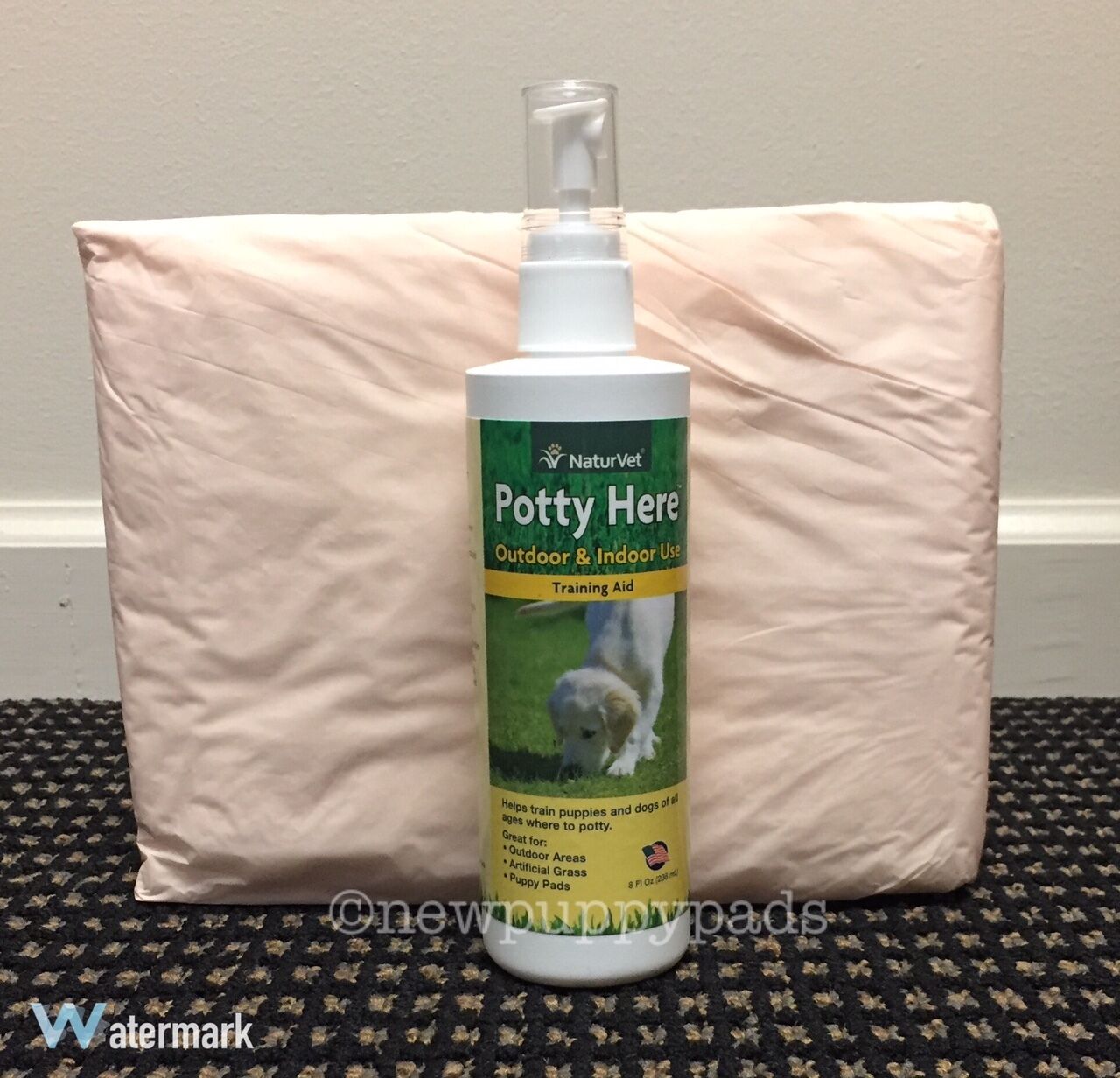 Naturvet Potty Here Dog Puppy Training Aid Spray For Puppy Pee Pads 8oz Free Pad