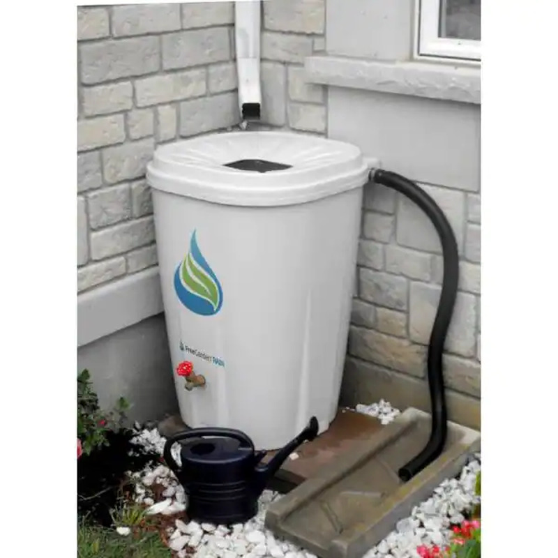 55 Gal Water Storage Drum Rain Barrel Garden Insect Proof Collect Spigot Beige