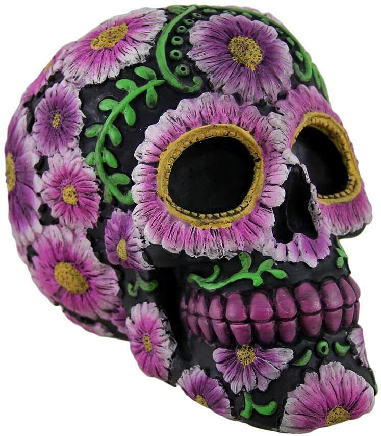 Floral Day Of The Dead Black And Pink Sugar Skull Coin Bank