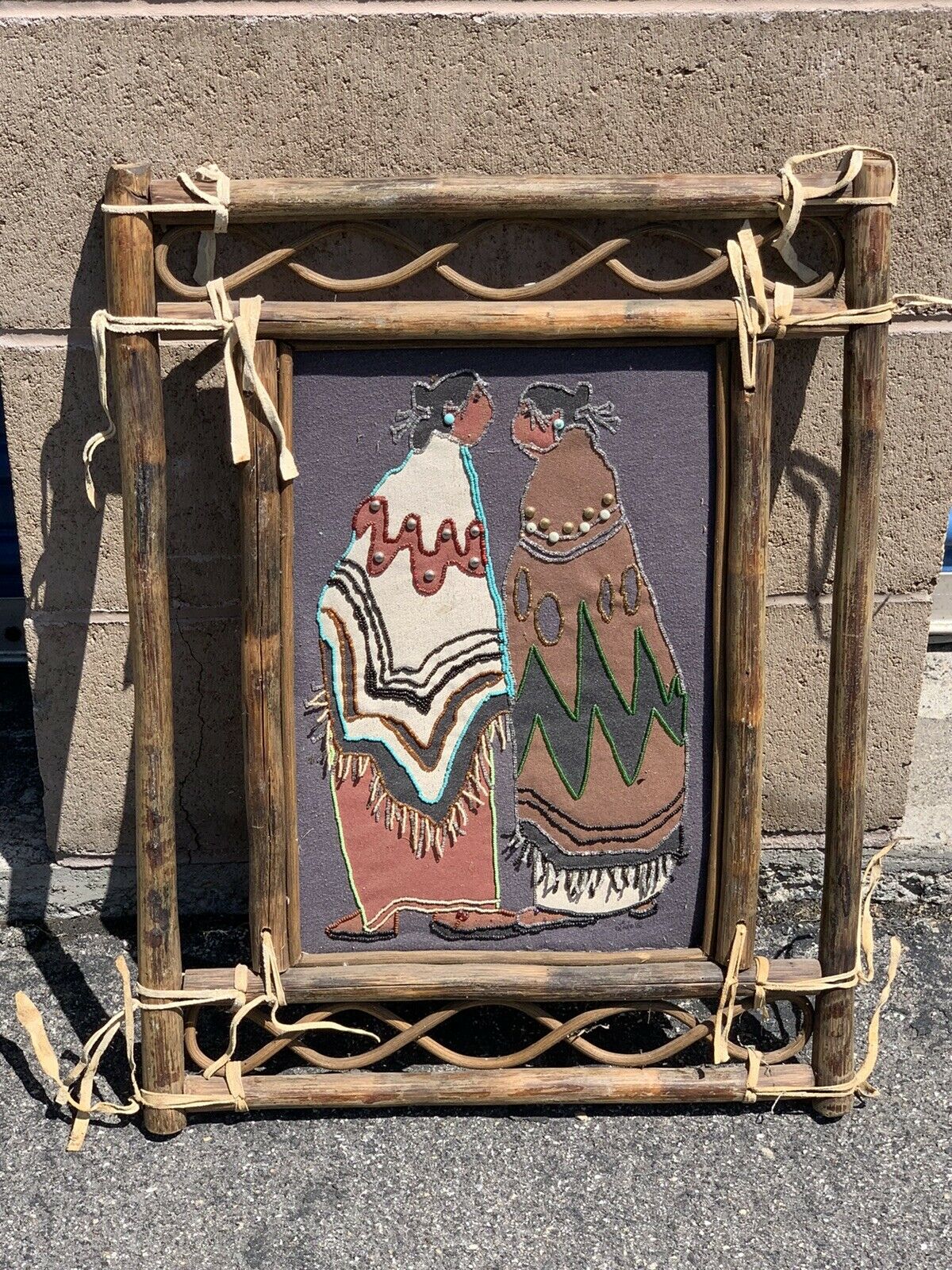 Vintage Folkart Southwestern Indian Tapestry Wall Art Picture
