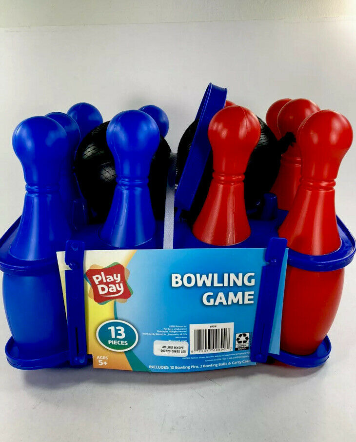 Play Day Kid Bowling Game Set 13 Piece Includes 10 Pins 2 Balls & Case (new)