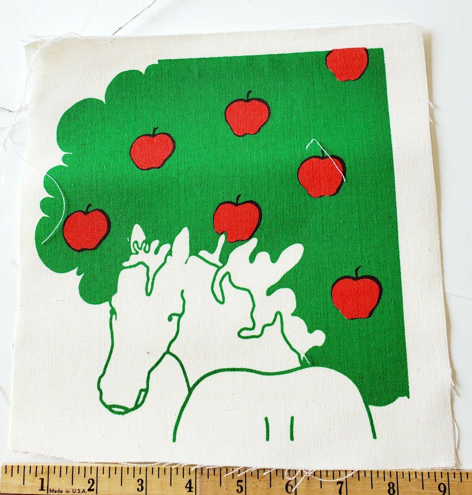 Marushka Textile Print Panel Fabric Horse Apple Tree Red Green