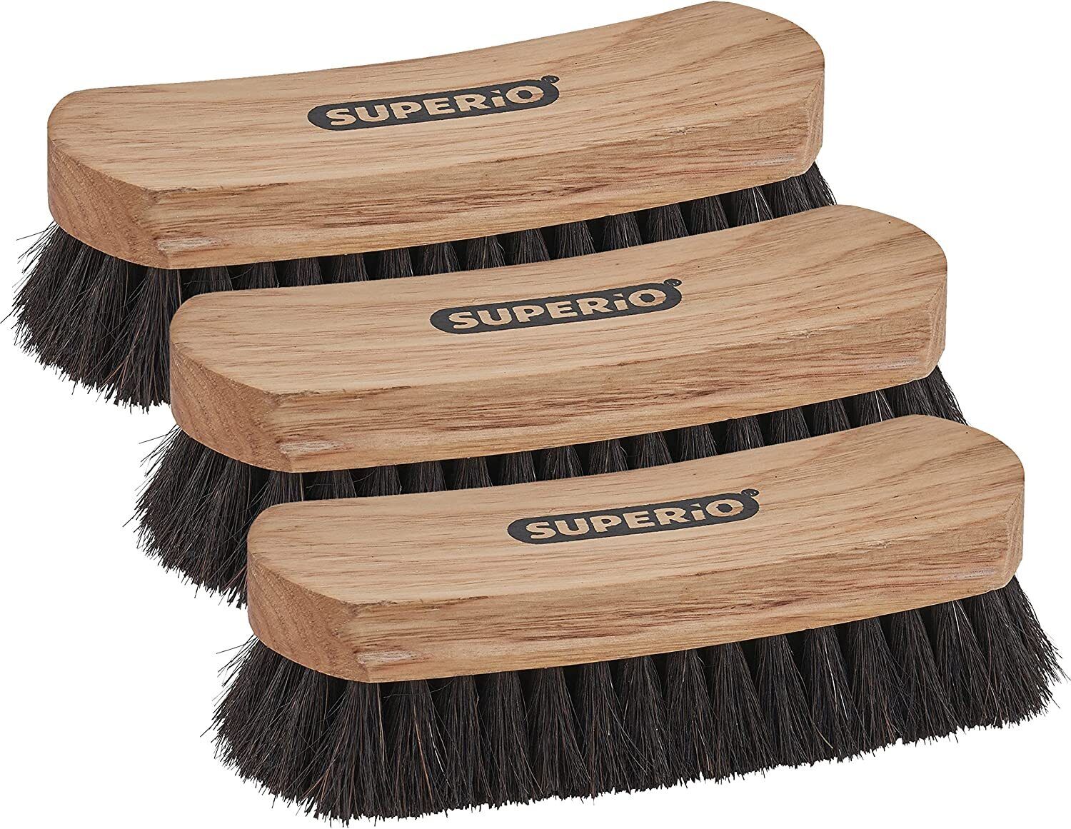 Superio Horsehair Shoe Brush With 7” Concave Wood Handle, Comfort Grip - 3 Pack