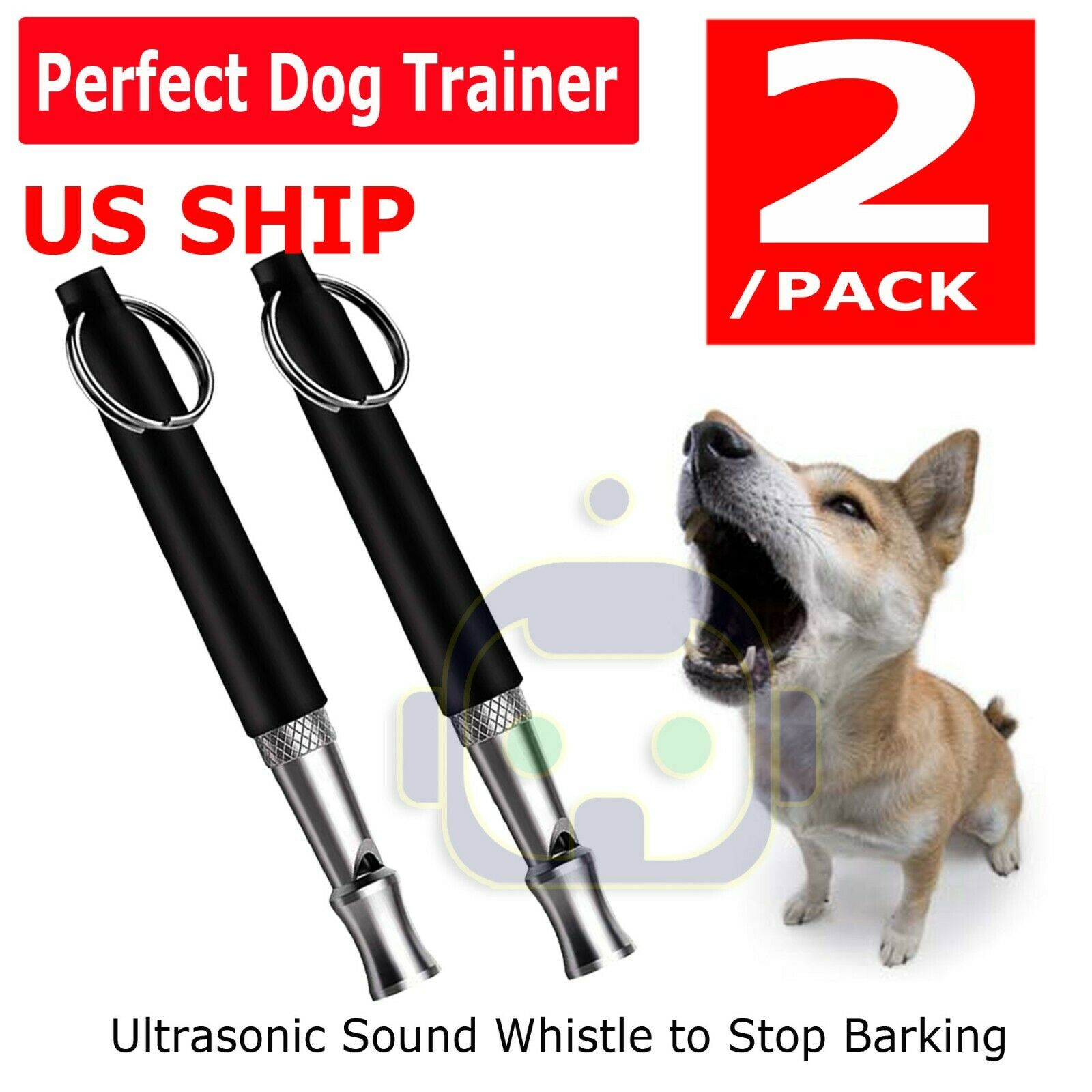 2pc Dog Training Whistle Ultrasonic Obedience Stop Barking Pet Sound Pitch Black