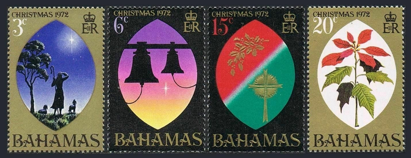 Bahamas 339-342, Hinged. Michel 344-347. Christmas 1972. Bell, Poinsettia.