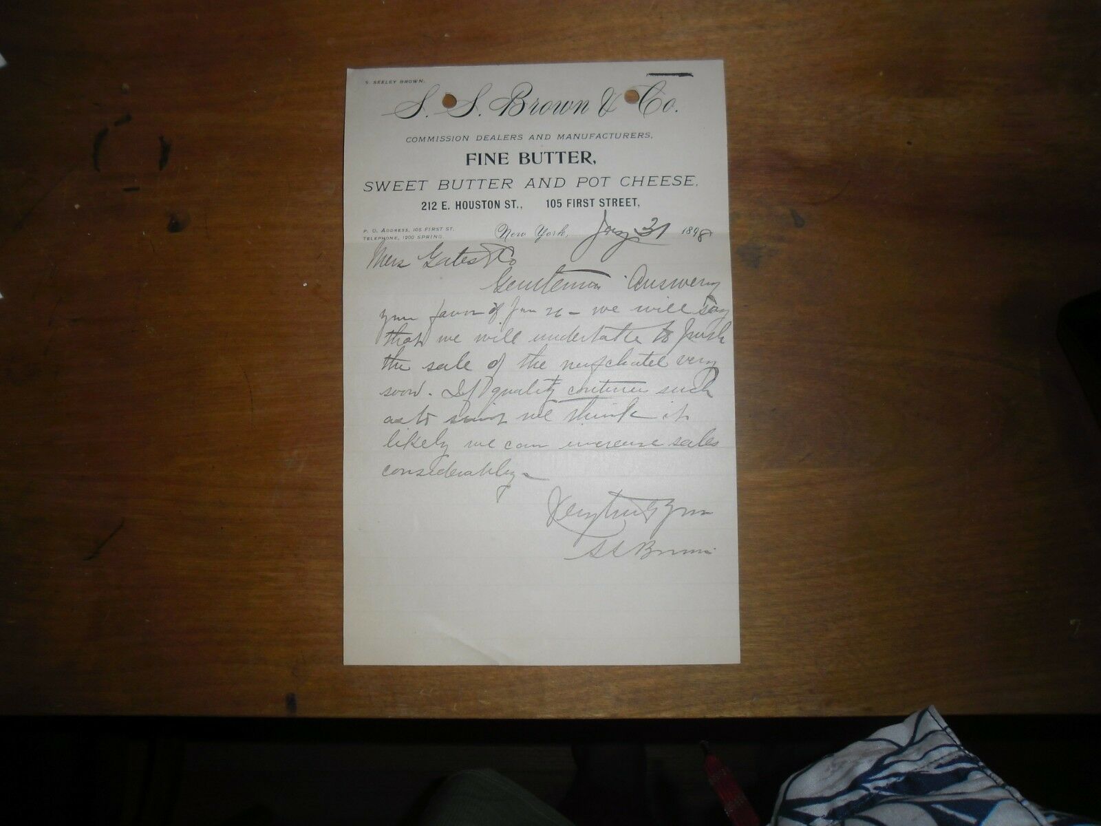 1898 New York City Ss Brown & Company Butter Cheese Billhead Letterhead Invoice