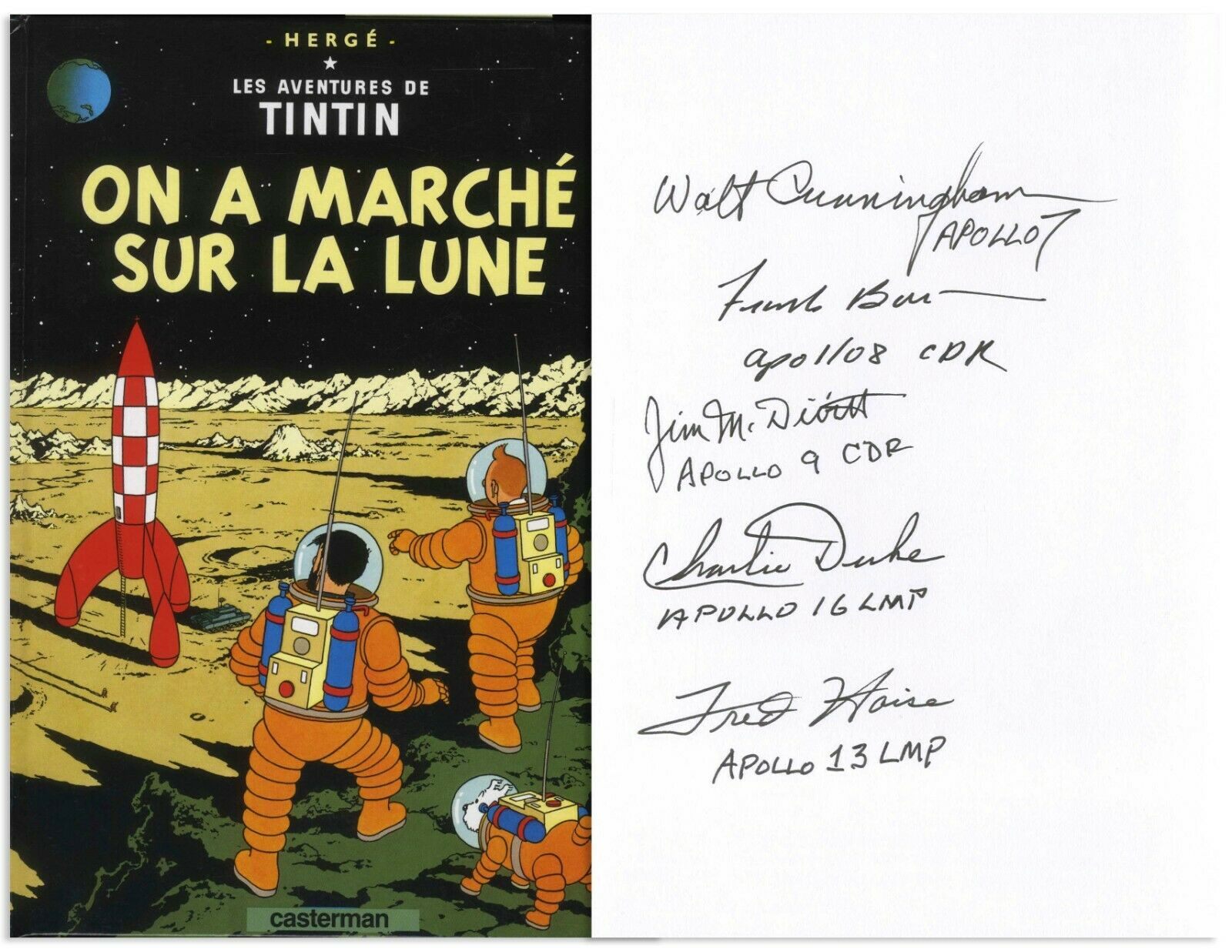 5 Astronauts Tintin Book About The Moon Landing Signed