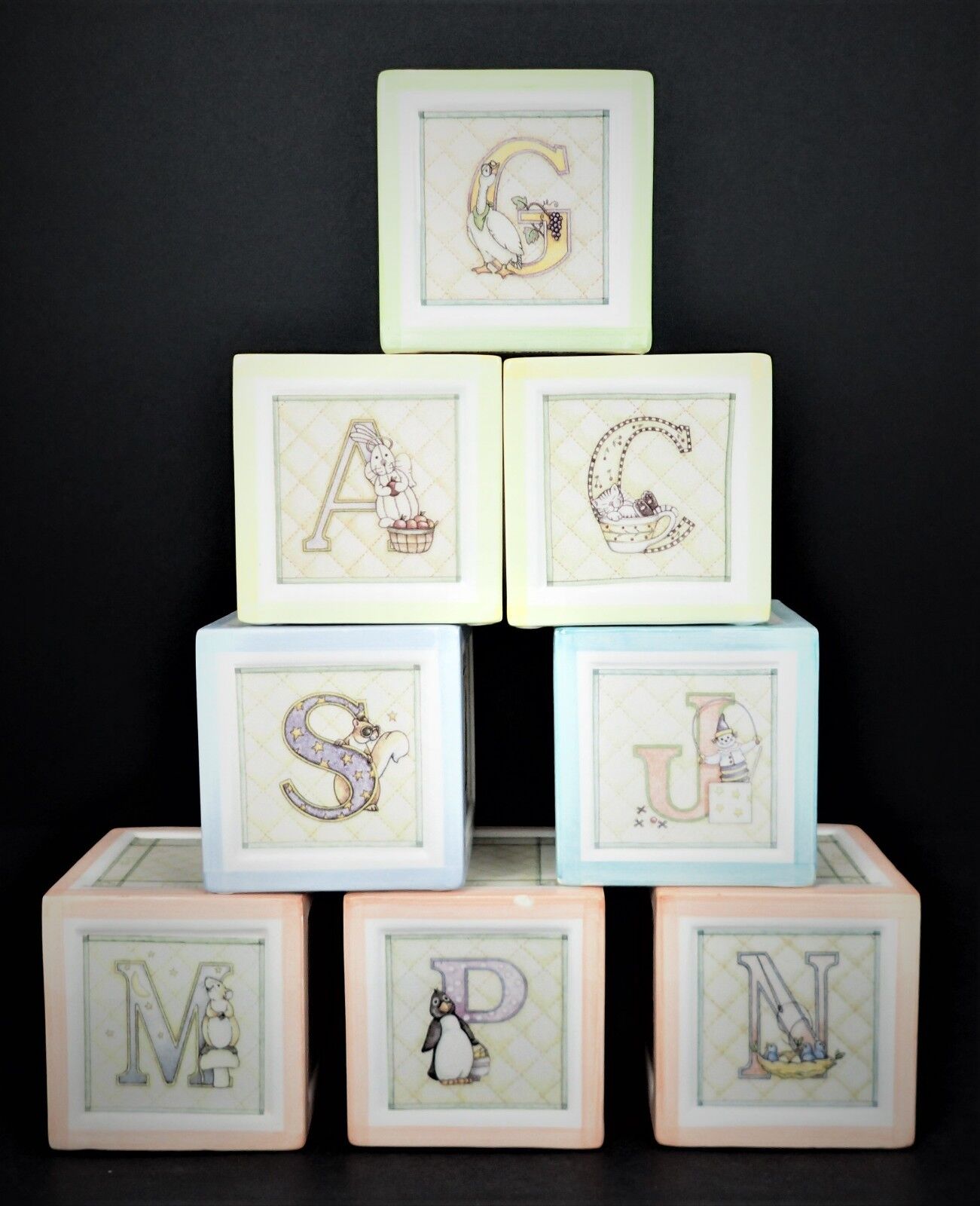 8 Child Cherish 2003 Alpha Blocks Ceramic Baby Child Room Decor Letters Animals