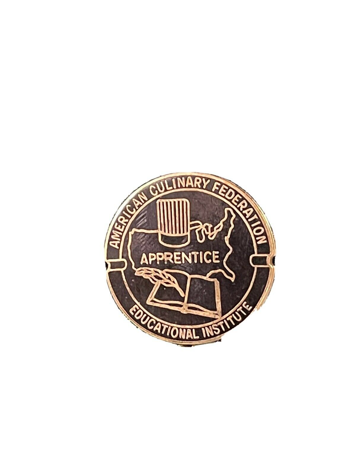 Vintage American Culinary Federation Pin Badge Gold And Silver Tone Black Enamel