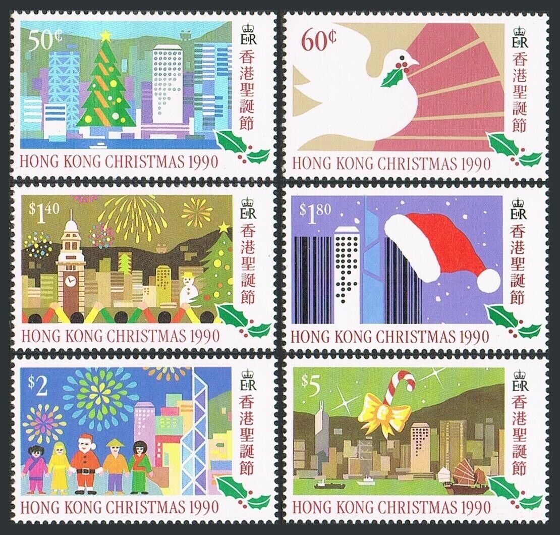 Hong Kong 578-583,mnh.michel 599-604. Christmas 1990.dove,skyline,snowman,santa.