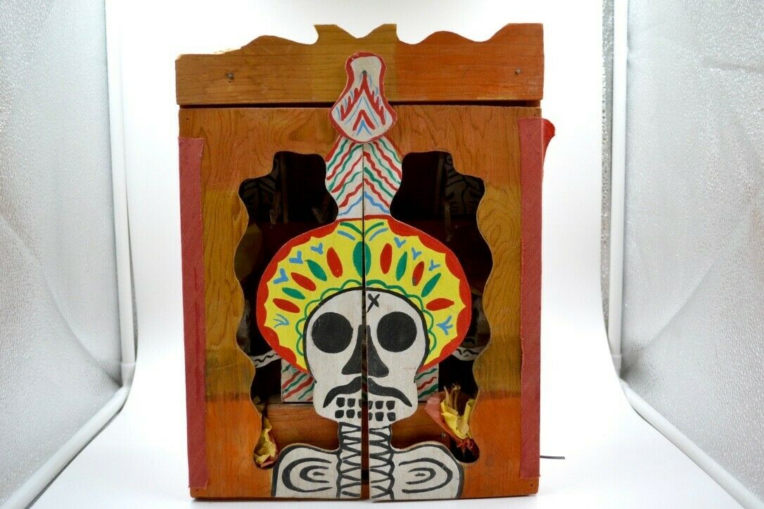 Mexican Folk Art Handmade Diorama Shadow Box Day Of Dead Articulated Skeletons
