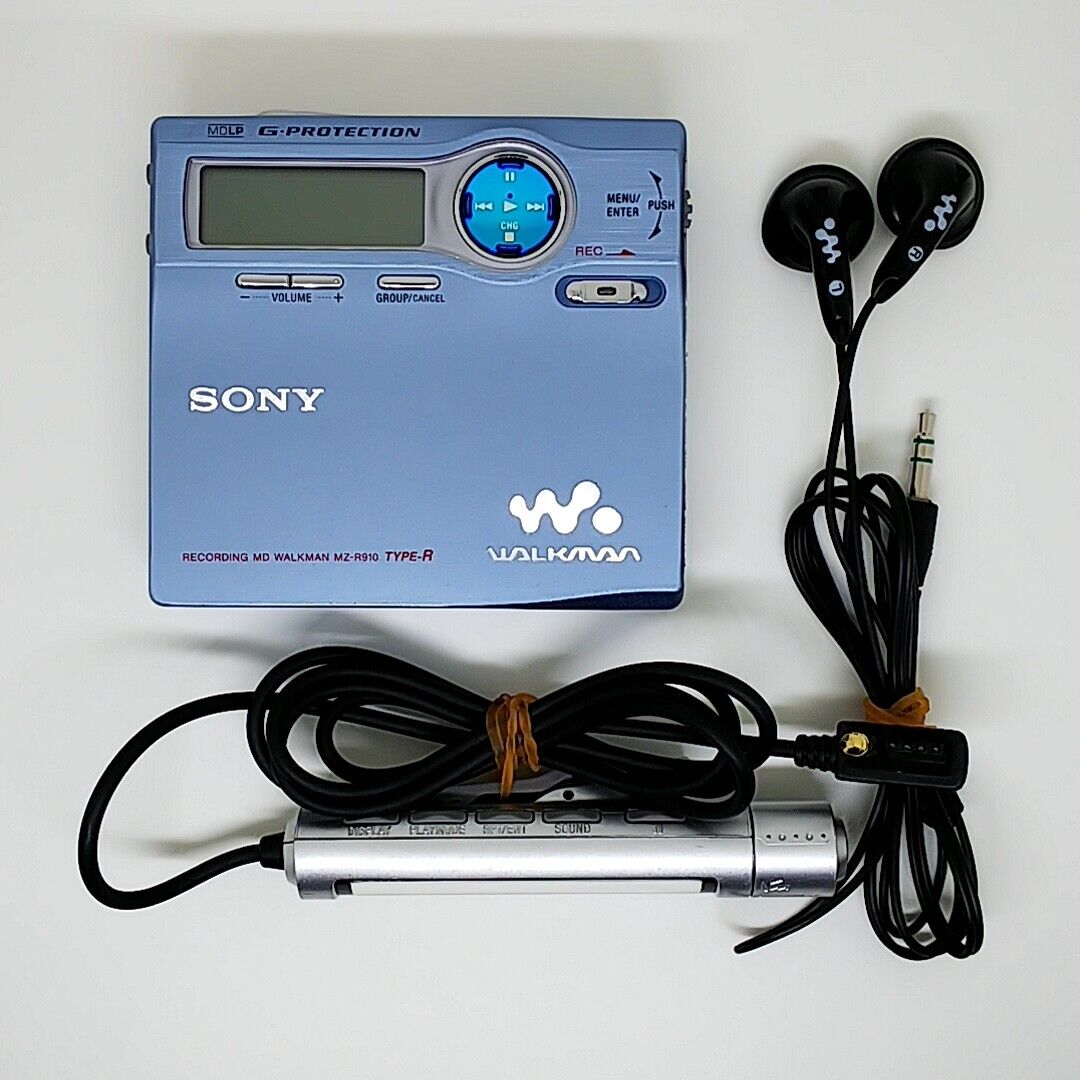 Sony Mz-r910 Md Player Recorder Minidisc Walkman Light Blue Working No Batteries
