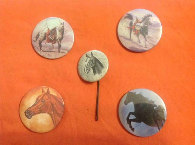 5 Vintage  Equestrian Horses Pin-back  Button;by Artists G. Perillo & Fred Stone