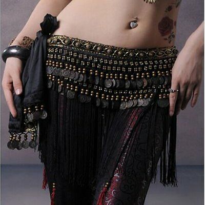 New Belly Dance Hip Scarf Tribal Fringe Tassel Belt With Copper Coins 3 Colors